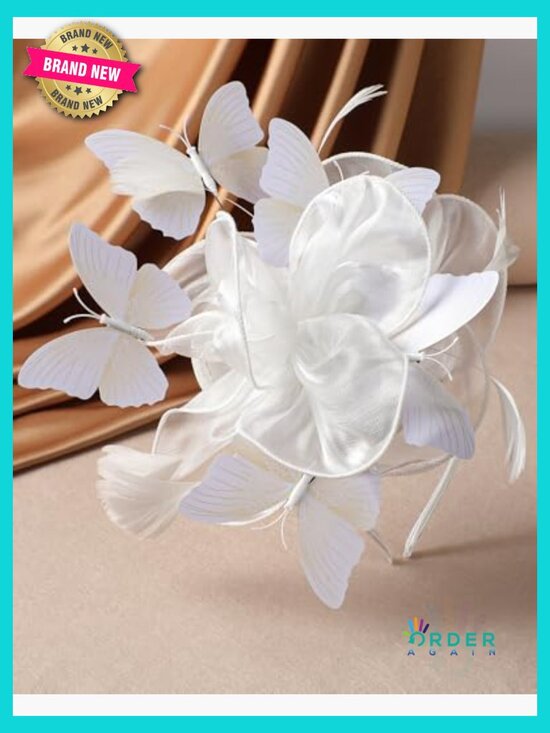Organza Butterfly Feather Wide Brim Fedora Fascinator Hat Butterfly Organza Fascinator Hat with Hairpin Clip Tea Party  main image 2